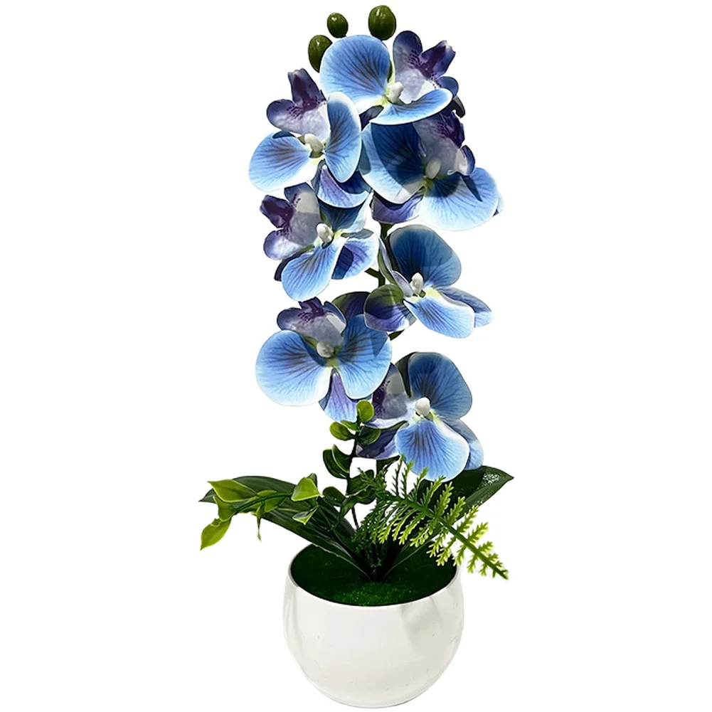 Artificial Phalaenopsis Orchid Potted Tabletop Decor with 7 Gradient Pink Flowers for Living Room Bedroom Desk