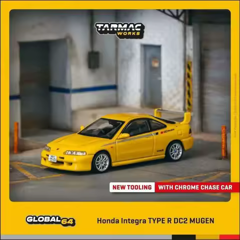 TW In Stock 1:64 Honda Integra TYPE R DC2 MUGEN Sunlight Yellow Diecast Car Model Collection Toys Tarmac Works