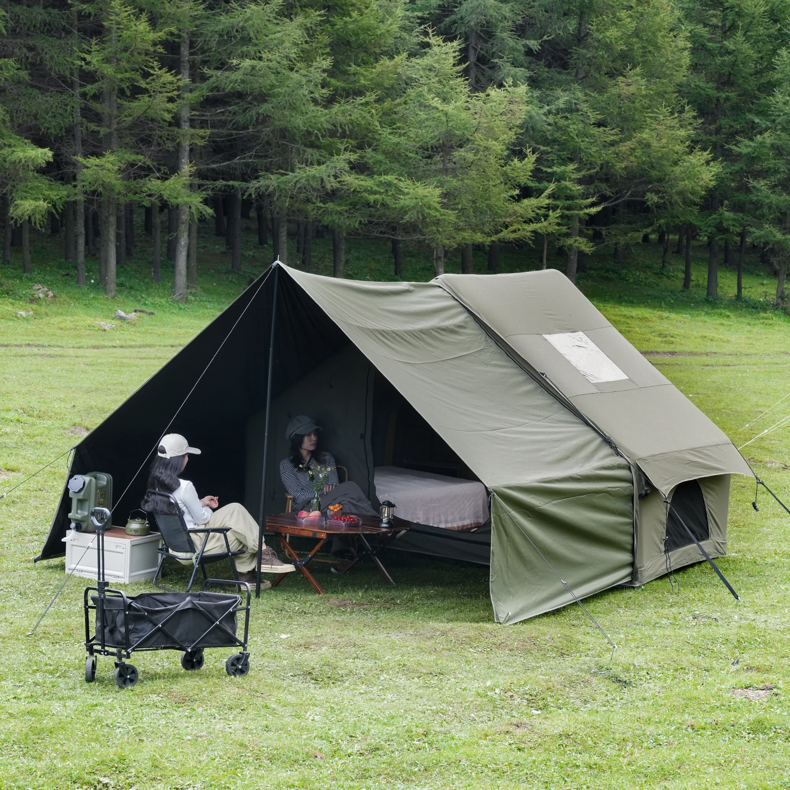 PAKICETUS Baumwoll-Canvas Aufblasbares Campingzelt, Atmungsaktives Glamping-Zelt mit Dachfenster, 4-6 Personen Schnellaufbau 4-Jahreszeiten-Outdoor-Unterstand für Wildnis-Camping & Backcountry-Expeditionen – Detail 8