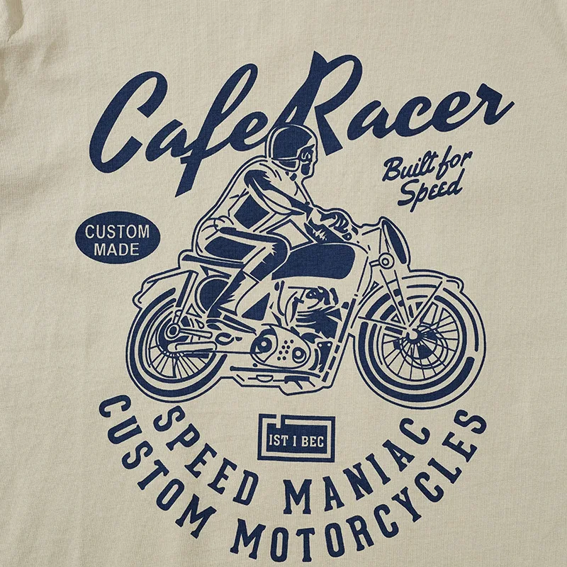 American Retro Motorcycle Print Color Blocked Amikaji T-shirt 200g Round Neck Color Blocked Collar Short Sleeved T-shirt