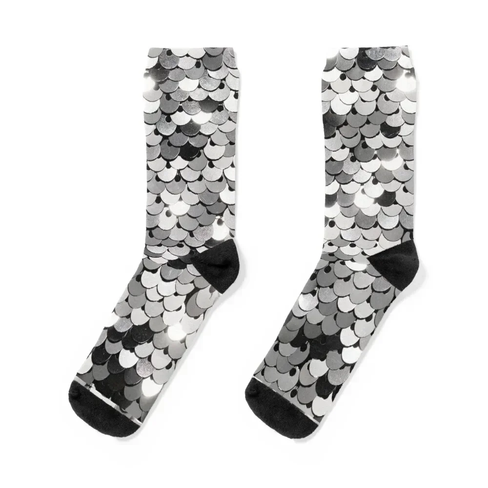 

Glittery Silver and Black Sequins Socks Antiskid soccer Hiking boots cotton cartoon Socks Ladies Men's