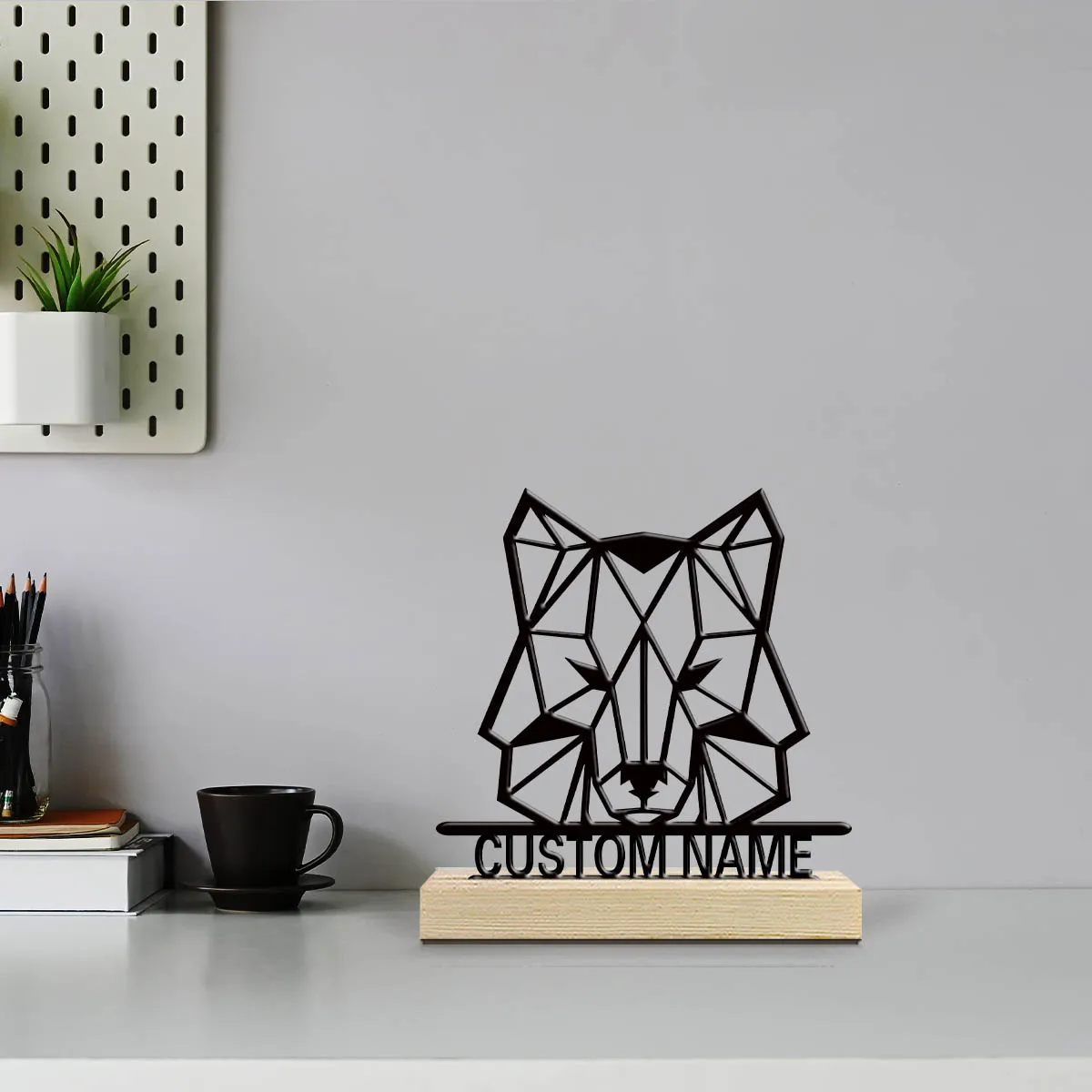 1pc Desktop Metal Ornaments Custom Name Equipped with Wooden Base Home and Office Decorations,Christmas Gifts