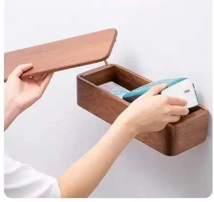 Black Walnut Wooden Paper Towel Holder Roll Holder Toilet Paper Rack Household Wall Mounted Tissue Storage Rack Bathroom Shelves
