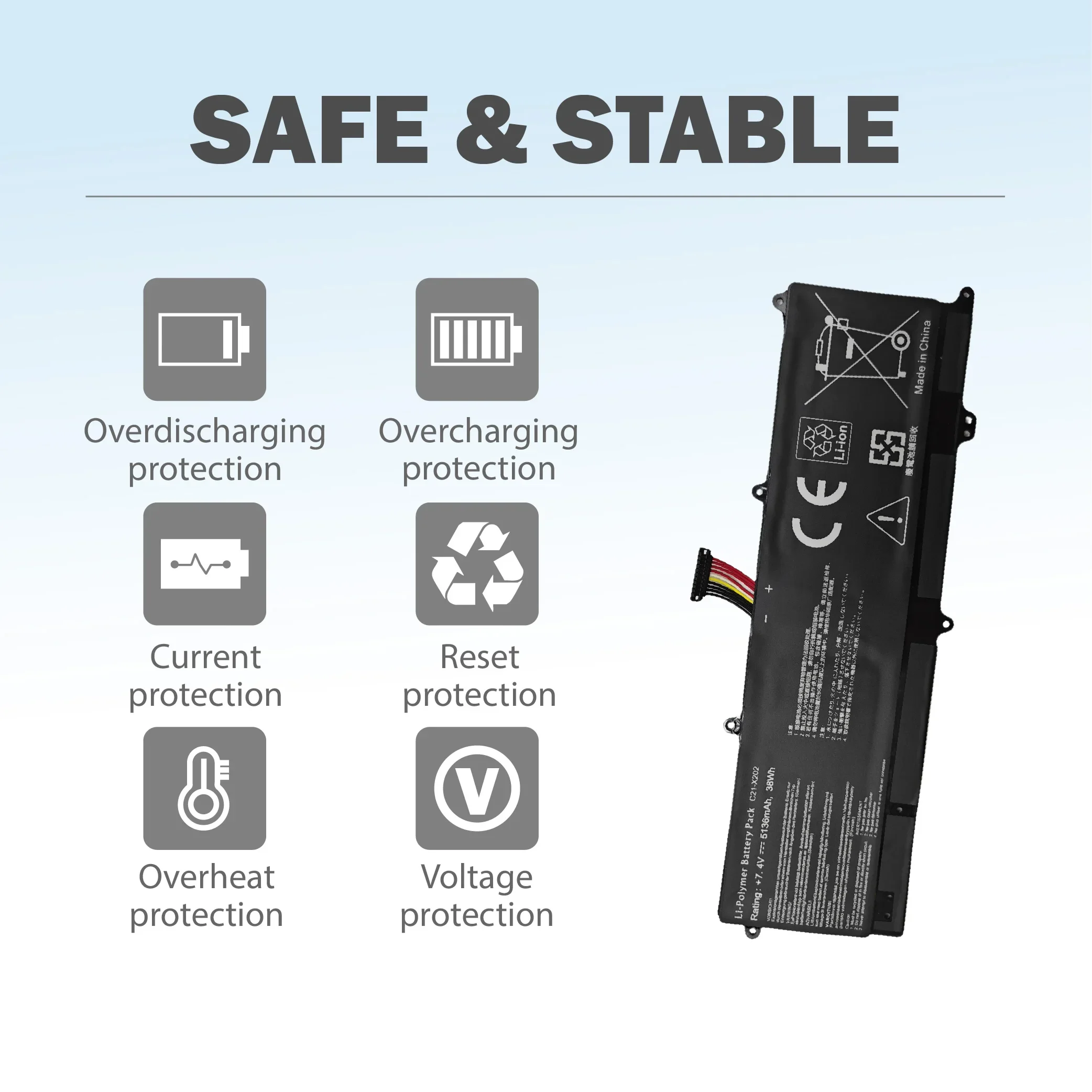 【Fast Delivery】New C21-X202 Laptop Battery For Asus Vivobook S200/S200E/X201/X201E/X202/X202E/Q200/Q200E/C21x202 7.4V 5136mAh