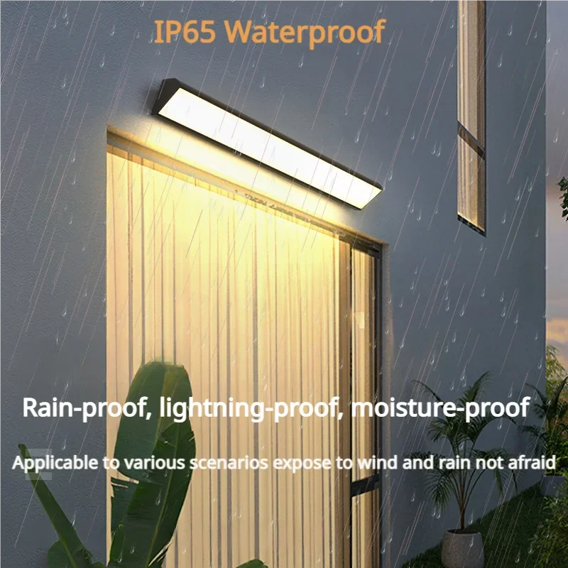 Outdoor wall lamp with long strip, waterproof IP65, modern and simple LED wall lamp, suitable for courtyard, garden, outdoor