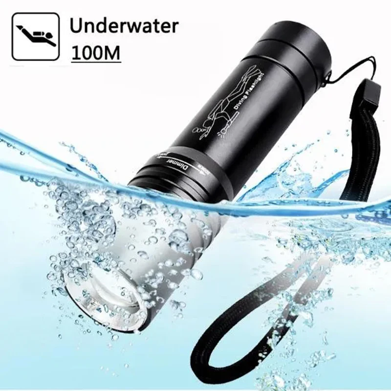 C2 Rotary Zoom Flashlight Underwater Lighting Led Diving Flashlight 3 Modes Adjustable Focus Pocket Torch Diving Underwater 100m