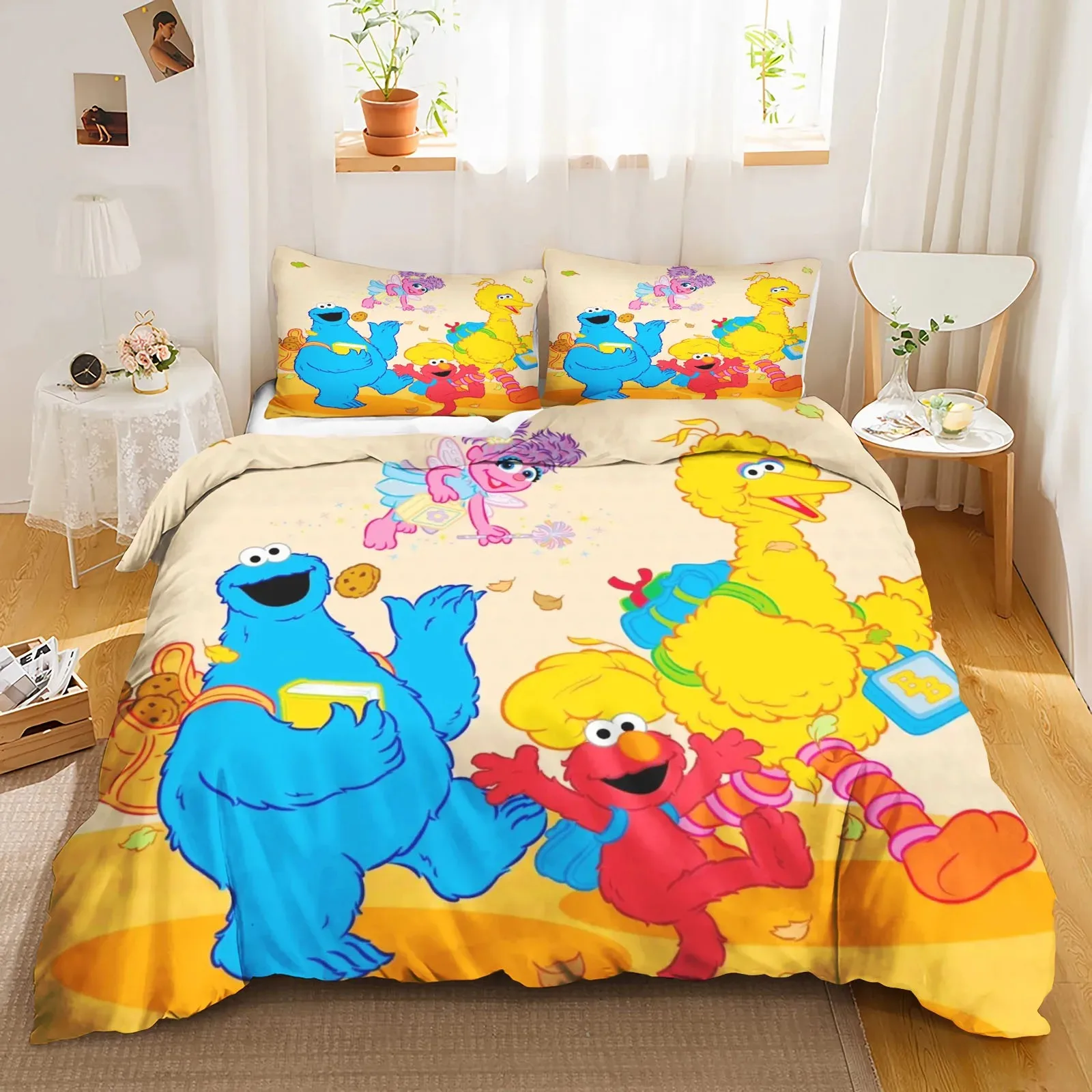 Sesame Street Duvet Cover Set Comforter Bedding 3d Children'S Bedding Set 1 Quilt Cover King Size