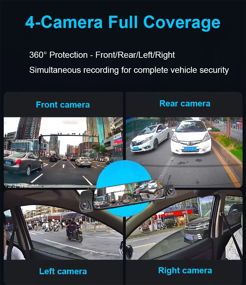 Streaming-Dashcam mit 4 Linsen, Voll-Touchscreen, App-Steuerung, 24-Stunden-Parkmodus, Nachtsicht, Bewegungserkennung, G-Sensor, Zeitraffereffekt, Privatsphäre-Aufzeichnung – Detail 6