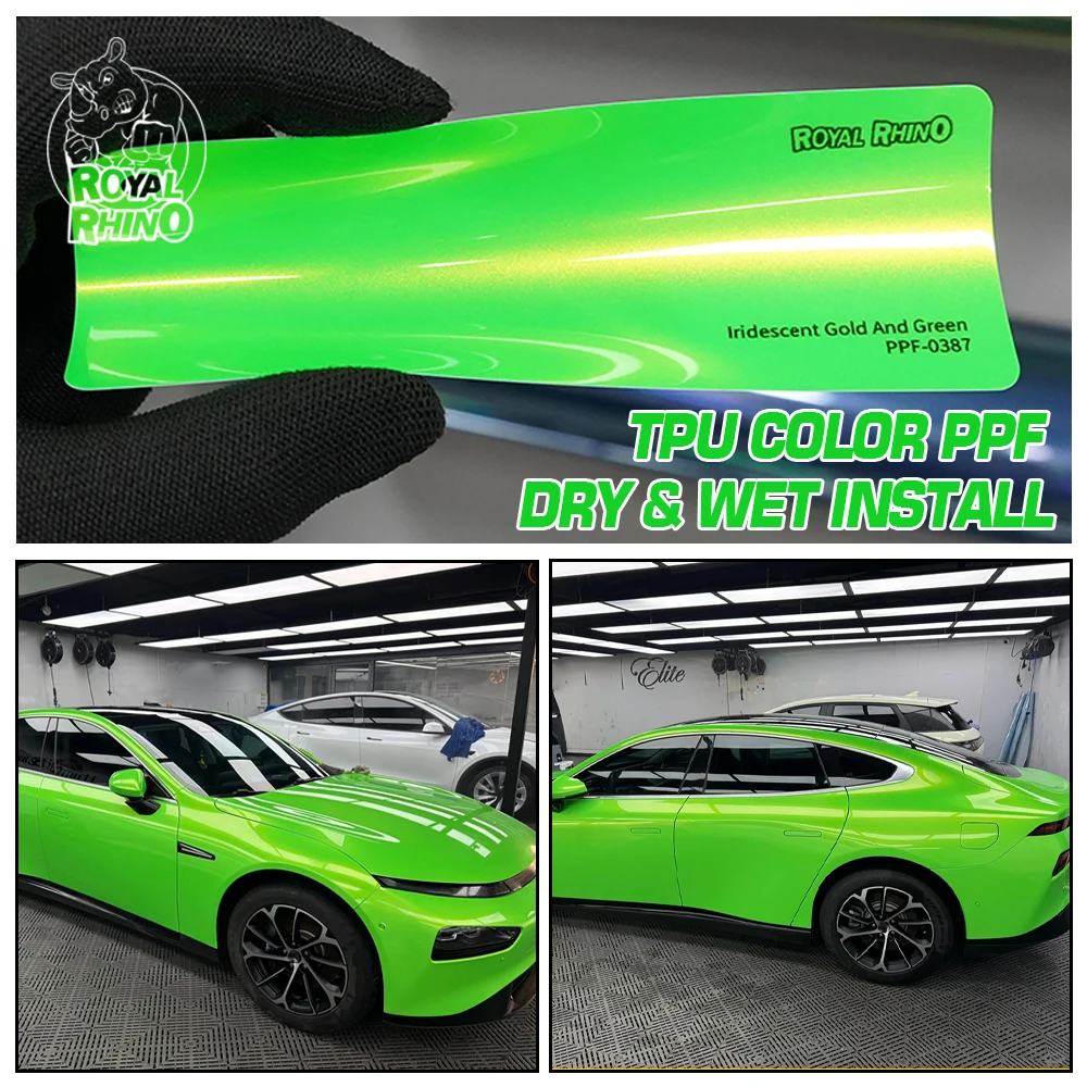 Iridescent Gold Green Metallic TPU Color PPF Paint Protection Film Car Wrap Anti-Scratch Anti-Yellowing Hydrophobic Wet Install