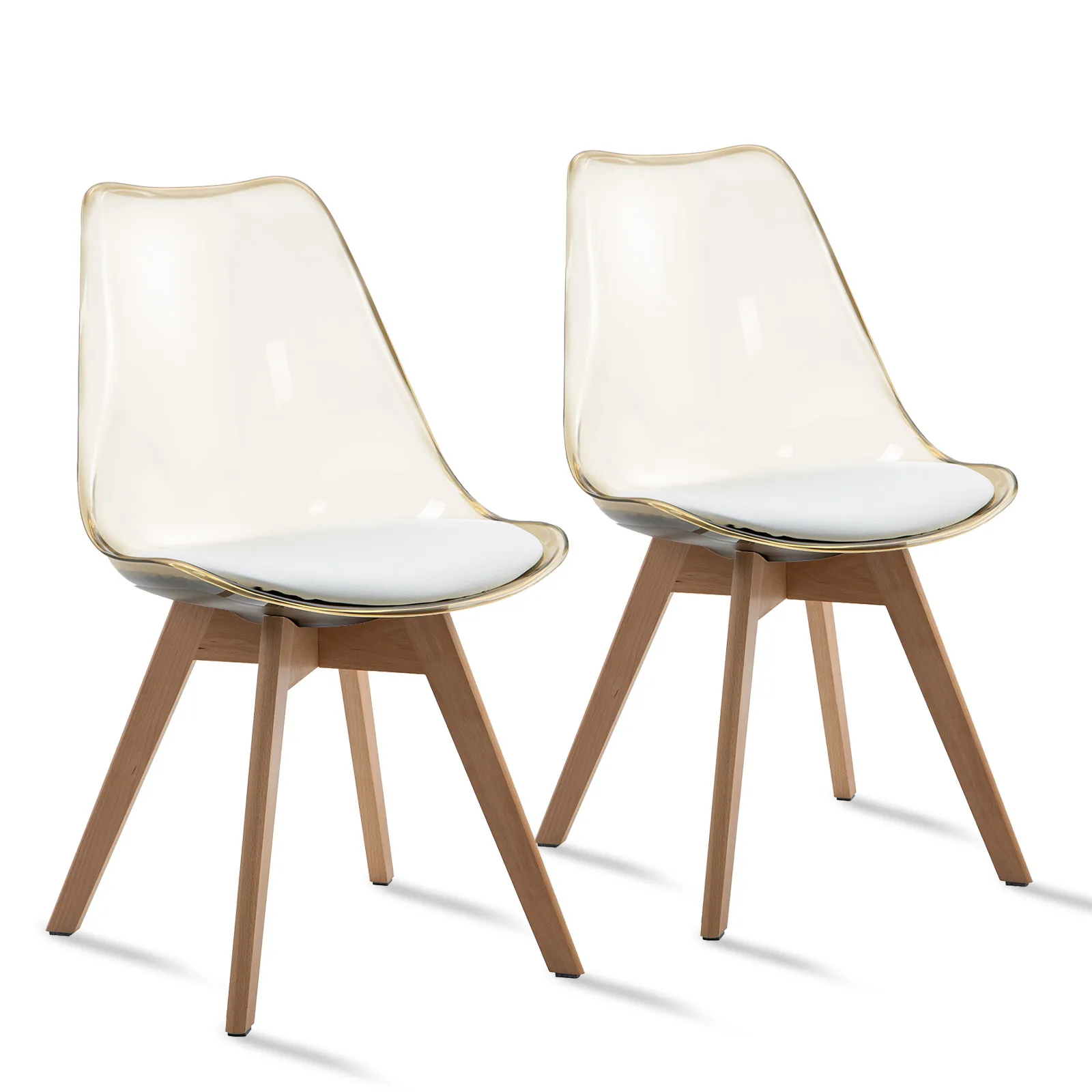 

Acrylic Dining Chairs 3-Day Delivery Set of 2 Accent Clear Kitchen Chairs PU Leather Seat Cushions and with Solid Beech Legs