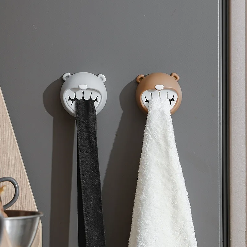 

Bear Towel Storage Rack, Suitable for Refrigerator, Bathroom and Kitchen, Multi-functional Adhesive Hook, No-drill Required