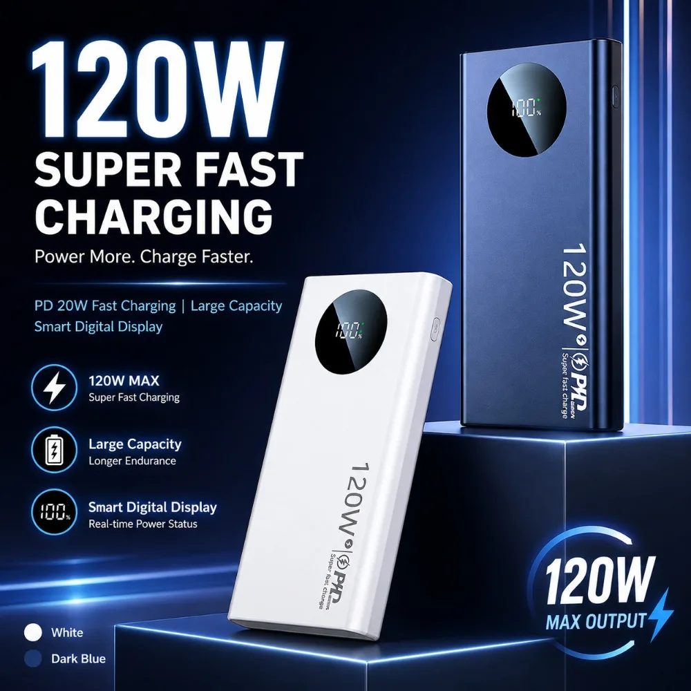 2027 New Power Bank 500000mAh 120W Fast Charging  Powerbank Portable External Battery Charger for iPhone Samsung Xiaomi