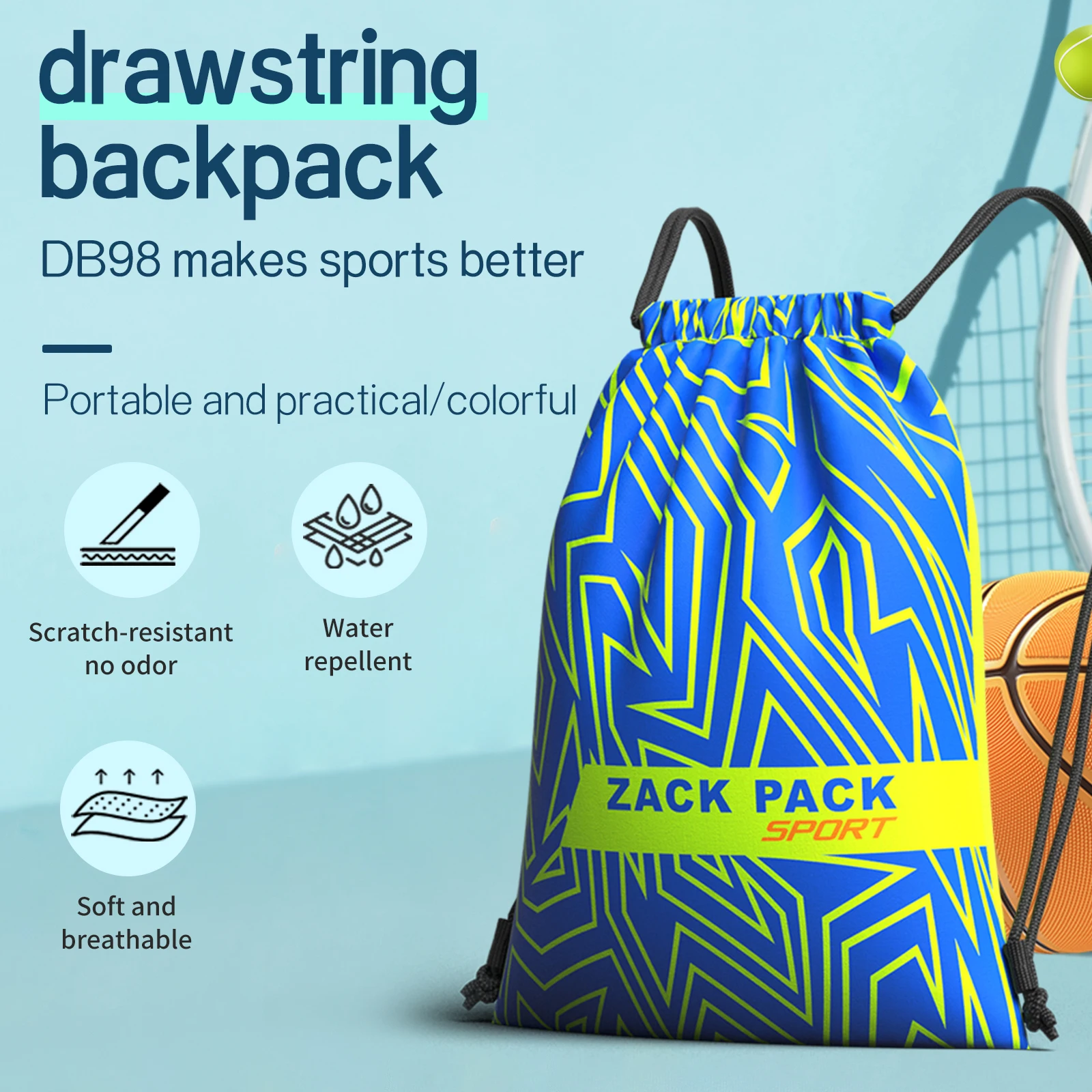 Zackpack Sport Waterproof Basketball Bag Custom Logo Drawstring Backpack gym drawstring bags Outdoor Small cinch bag customized