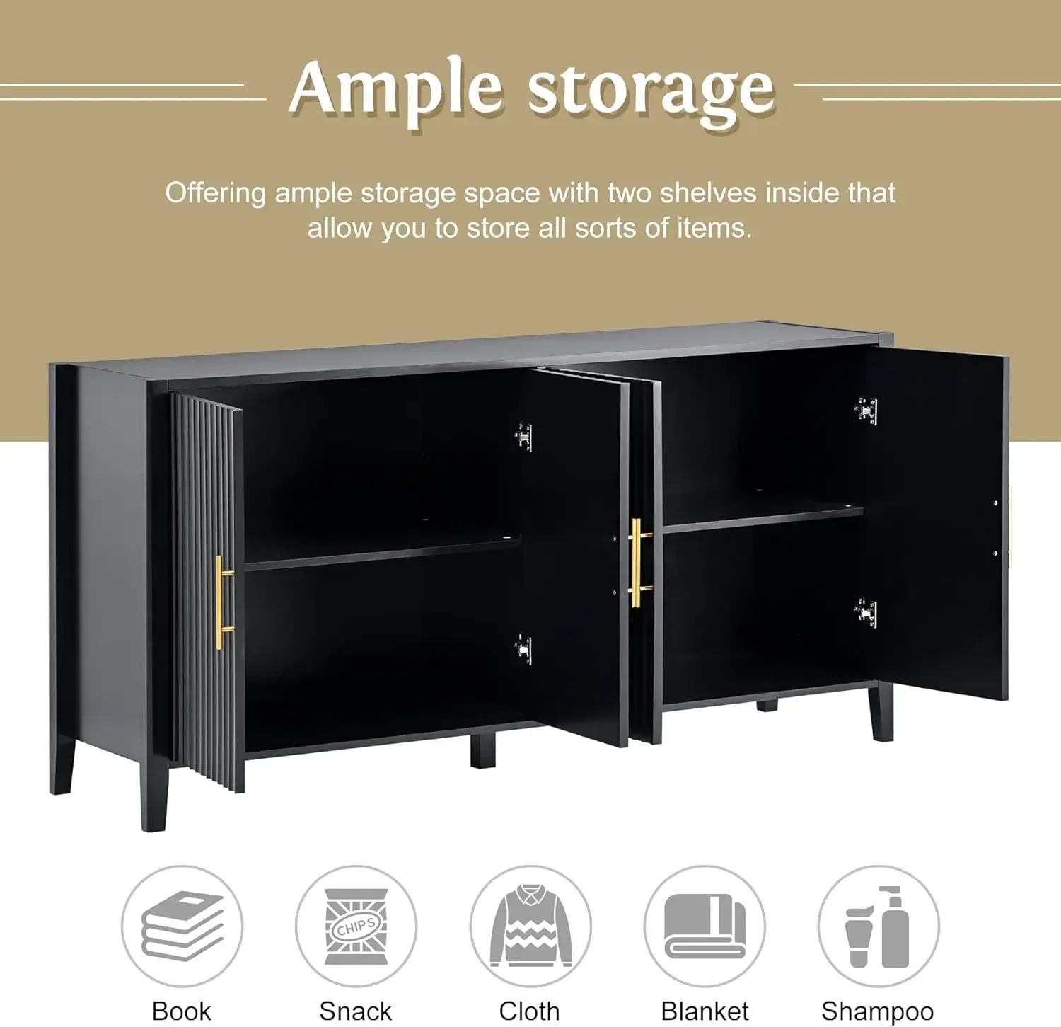 [وصول جديد، سعر مخفض! ] طاولة أريكة حديثة مقاس 63 بوصة مع 4 أبواب ومقابض معدنية، وخزانة جانبية للبوفيه