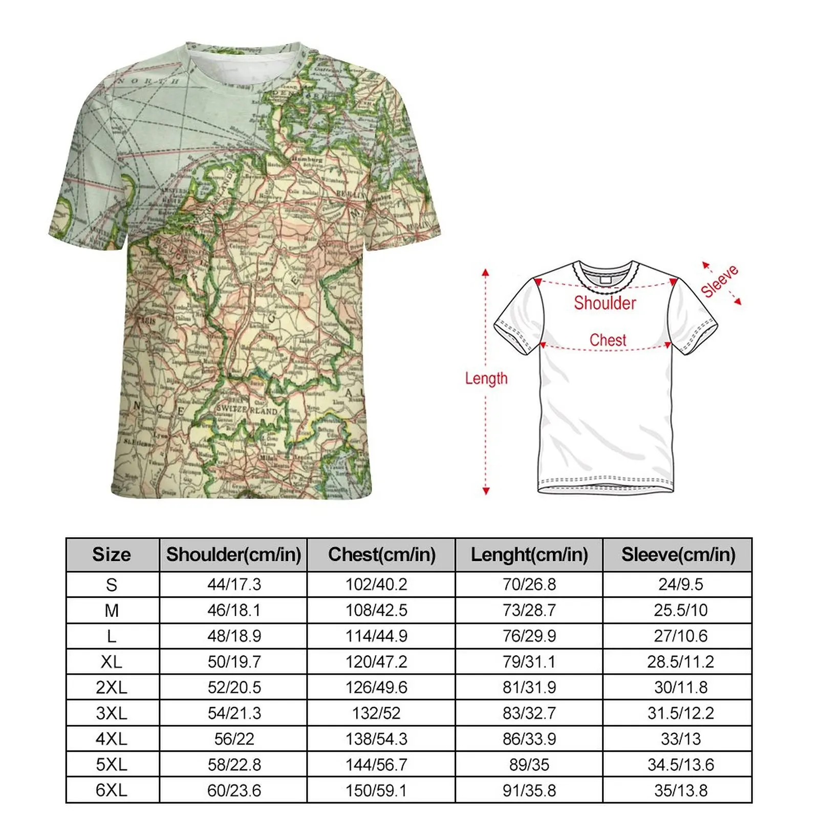 Vintage Europe Map T-Shirt Old World Maps Men Cool T Shirts Original Printed Tees Short-Sleeve Streetwear Oversized Clothes Gift