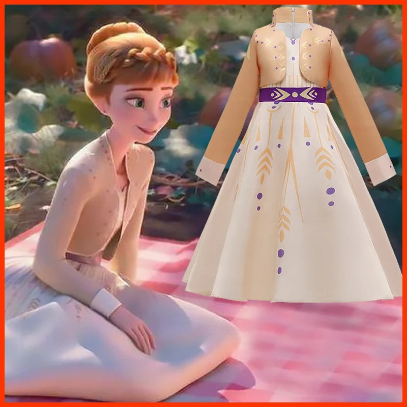 

Костюм принцессы Эльзы, детское платье на Хэллоуин, юбка А-силуэта с высокой талией, платье с длинными рукавами и мультяшным персонажем для девочек