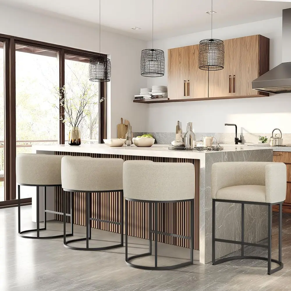 

Набор из 4 табуретов для барной стойки с тканевой обивкой, высотой сиденья 24 дюйма, с металлическими ножками, бежевый цвет.