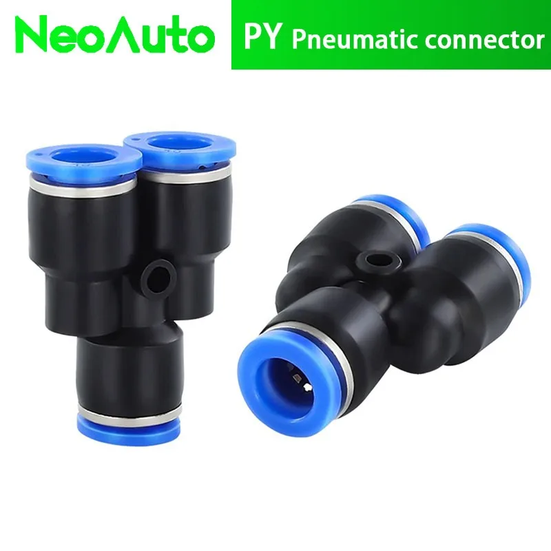 Pneumatic Air Connector Fitting PY Reducing Joint Three Ways Gas Hose Pipe 4 6 8 10 12 14mm Push Into Tube Blue Quick Coupling