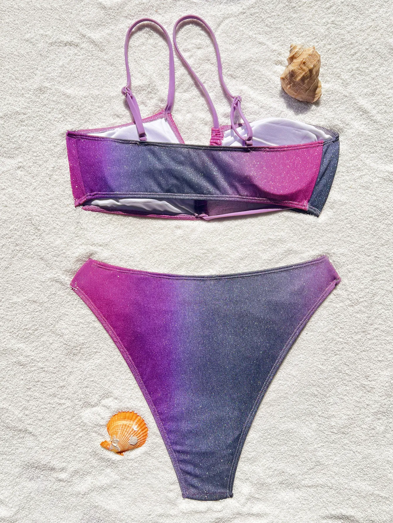 sexy glitter gradiente purple irregular bikinis sets two pieces bandage swimsuit Swimwear Biquini conjunto de bikini tankini