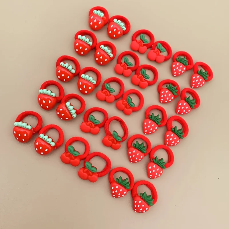 10/30 Sweet and Adorable Strawberry/cherry Fruit Hairbands, Red Holiday Towel Hair Ties, girl’s Hair Ties and Headbands - view 4