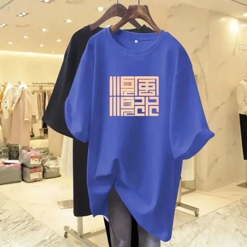 Women Chic Printed Loose Top Tee Summer O-neck Short Sleeve All Cotton Basics T-shirt Lady Chinese Style Simple Pullover