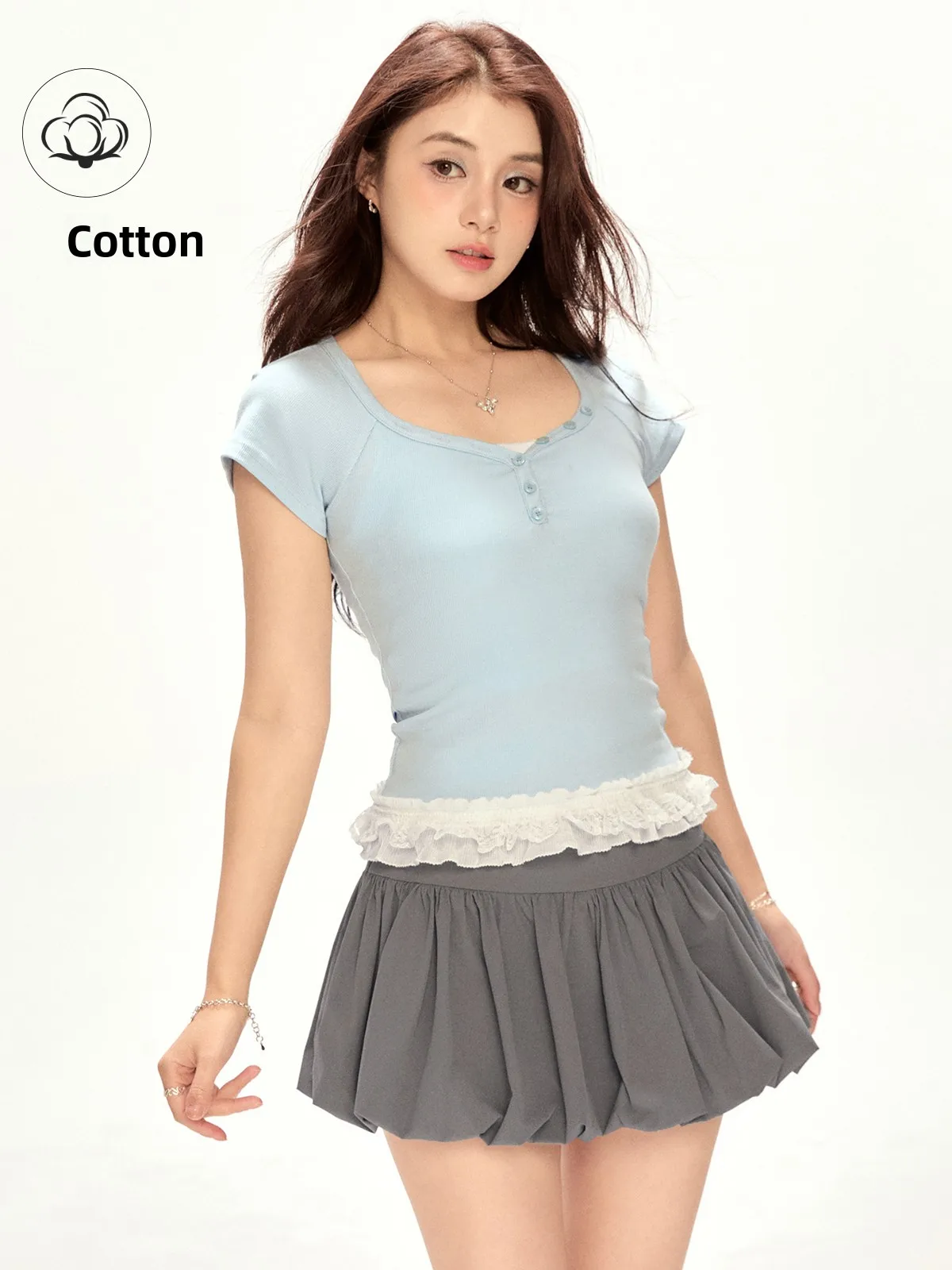 

Новая летняя женская футболка с кружевной отделкой, приталенного кроя, из тонкой смесовой ткани (хлопок/полиэстер)