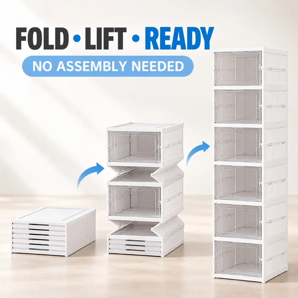 3/6 Tier Foldable Shoe Storage Cabinet No Assembly Transparent Door Dustproof Sneaker Box Shoes Organizer for Entryway Closet