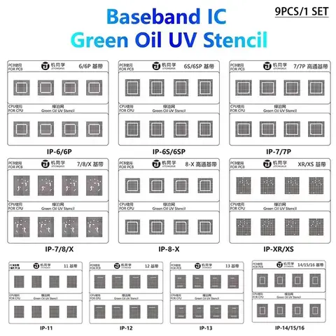 JTX 최신 IP 6-16 시리즈 베이스밴드 WIFI IC 녹색 UV 마스크 링크 BGA Strencil 9PCS 칩 페인트 필링 수리 도구