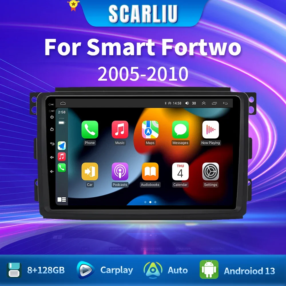 

SCARLIU for Smart Fortwo 451 2005 - 2010 Multimedia GPS Navigation DSP RDS 4G SWC CarPlay 2Din 9inch Android Auto Car Radio