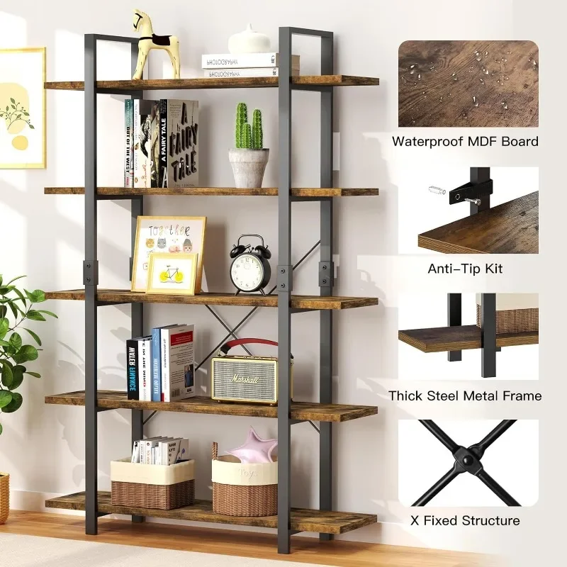 FRAPOW 83Inch Large Vintage Bookshelf, 6 Tier Industrial Etagere Displaying Bookshelf with Metal Frame