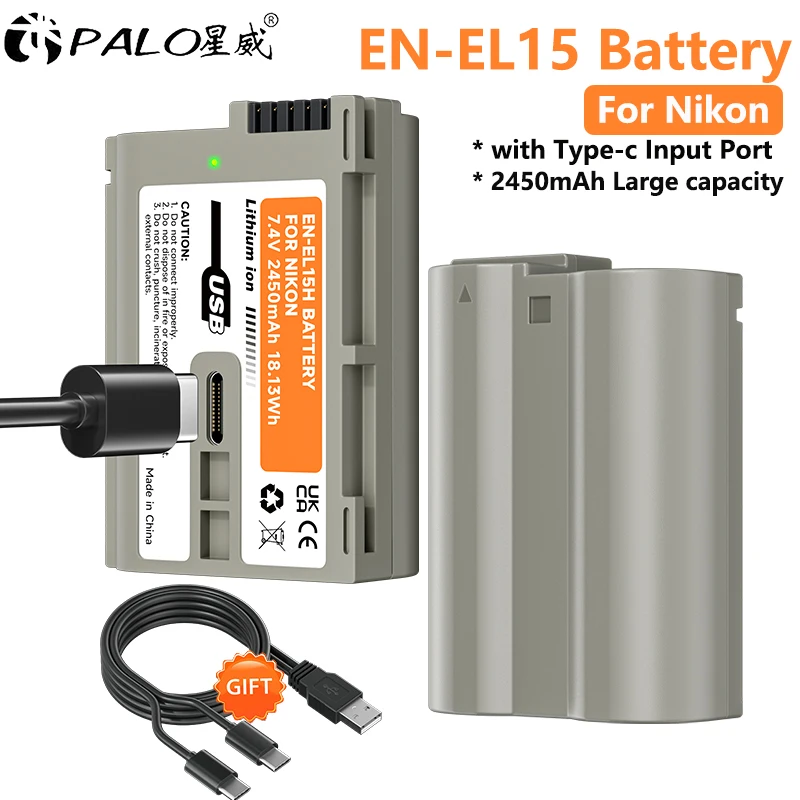 PALO EN-EL15C USB EL15C EN EL15 Аккумулятор с зарядкой типа C для Nikon EN-EL15A EN-EL15B D780 D850 D7500 Z5 Z6 Z6 II Z7 Z7II Z8