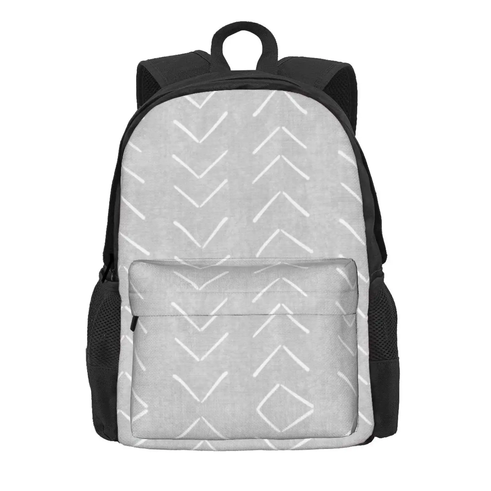 Boho Big Arrows In Grey Hot Sale Schoolbag Backpack Fashion Bags Grey Gray Ash White Neutral Bohemian Tribal Dye Arrows