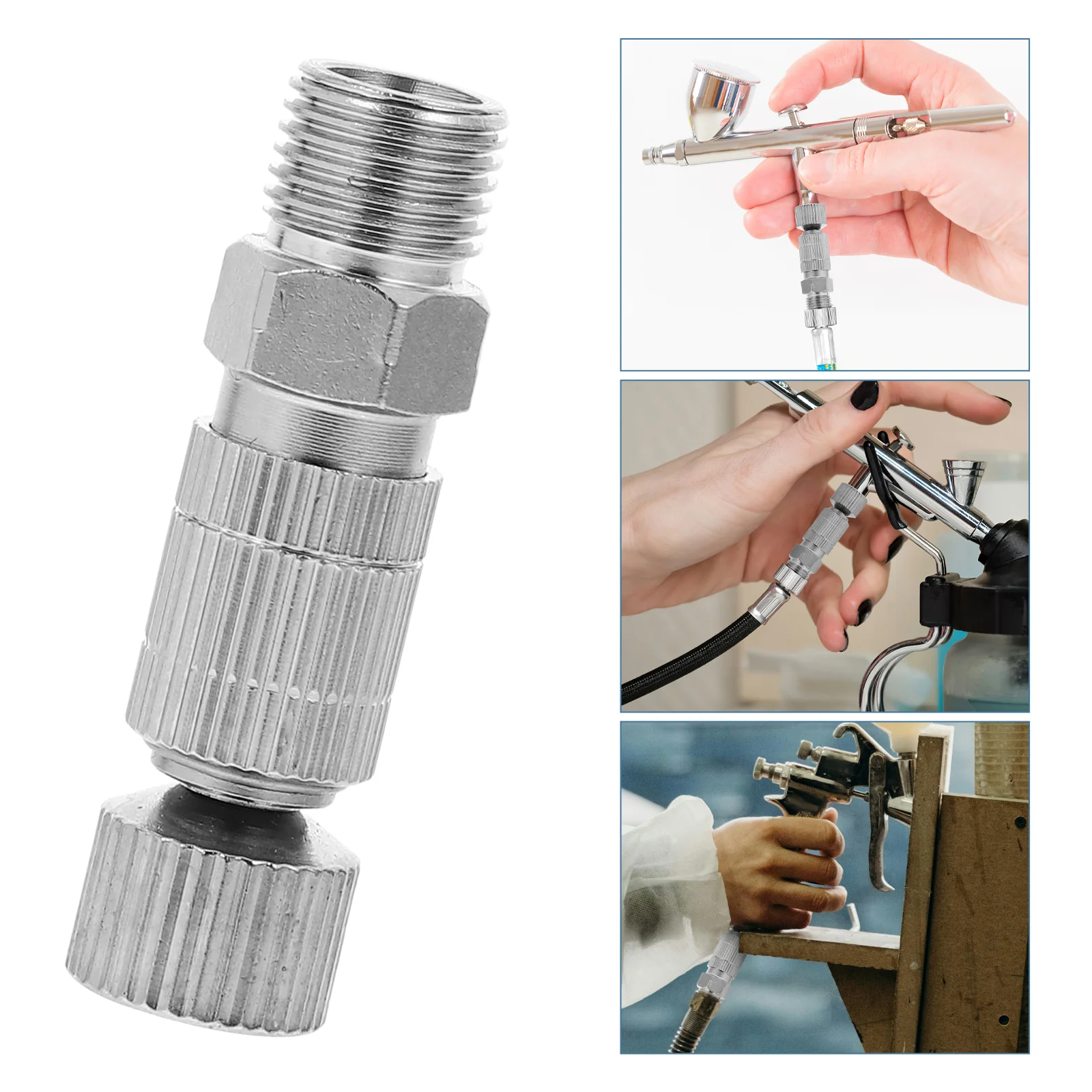 Quick Release Airbrush Coupler Self-lock Hose Connector Release Adapter (สีเงิน) ขั้วต่อท่อแอร์บรัช