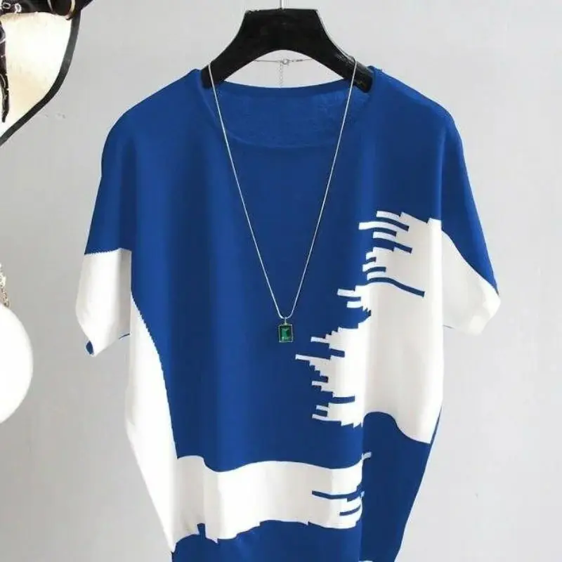 Damska koszulka letnia z jedwabiu lodowego, luźna, wygodna, oddychająca, codzienna koszulka damska