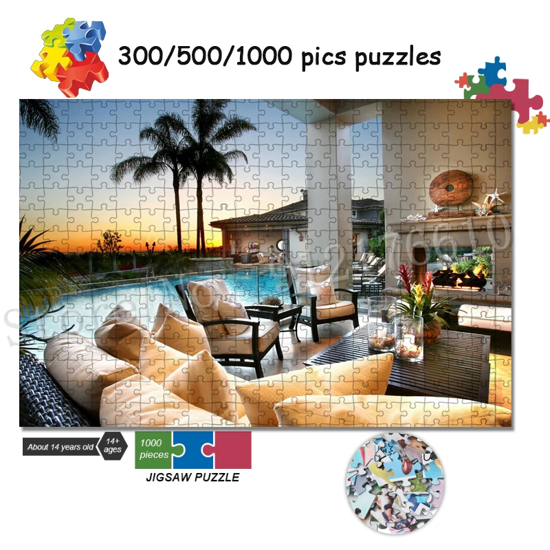 

300/500/1000 Pieces Jigsaw Puzzle Travel Poster Interior Pillows Chairs Palms Fireplace Puzzles Gift Educational Game Toys Decor