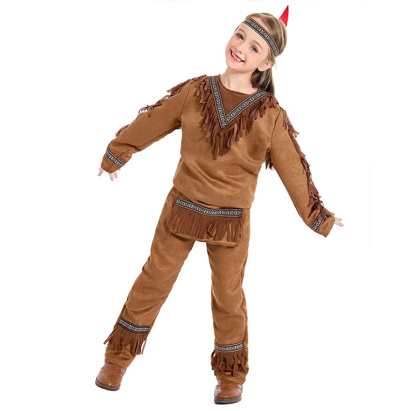 Унисекс мальчики родной индейский костюм для девочек американская принцесса костюм на Хэллоуин для детей