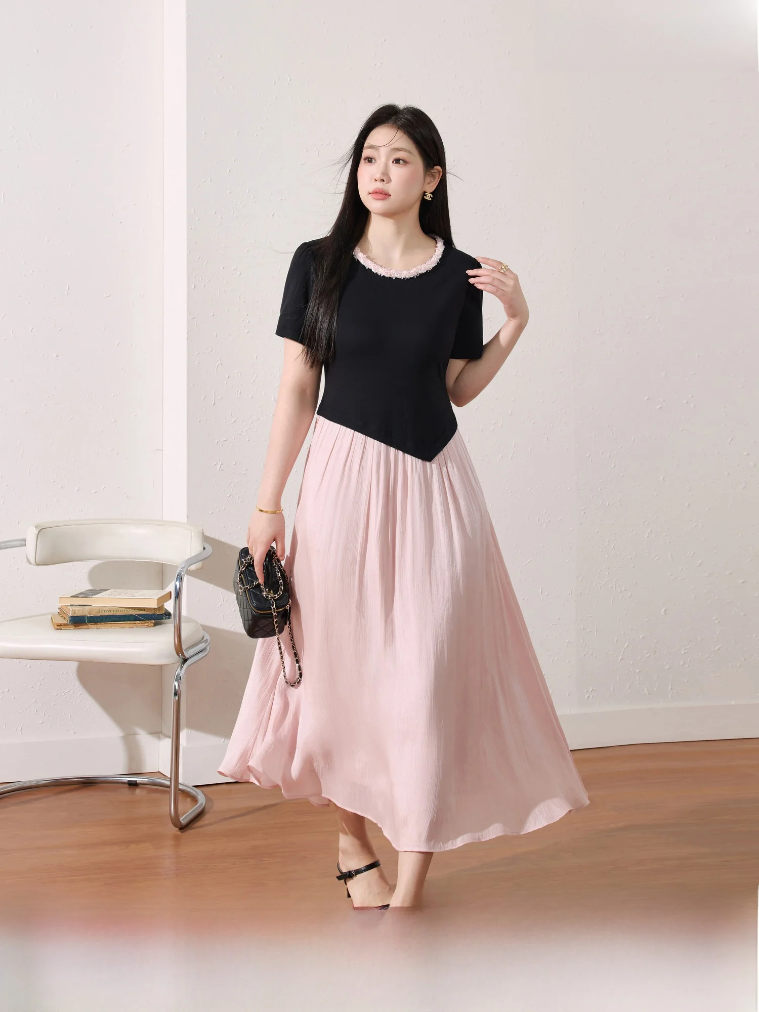 

Летнее приталенное платье А-силуэта с завышенной талией, пэчворк, большие размеры, для повседневной носки, из полиэфирного волокна