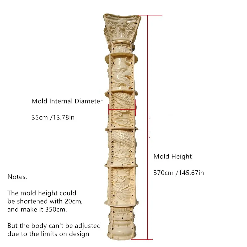 Wytrzymałe części zamienne do okrągłych kolumn z tworzywa sztucznego ABS, rzymskie części do podparcia dachu, zewnętrzna brama 35cm/13,78in Dia