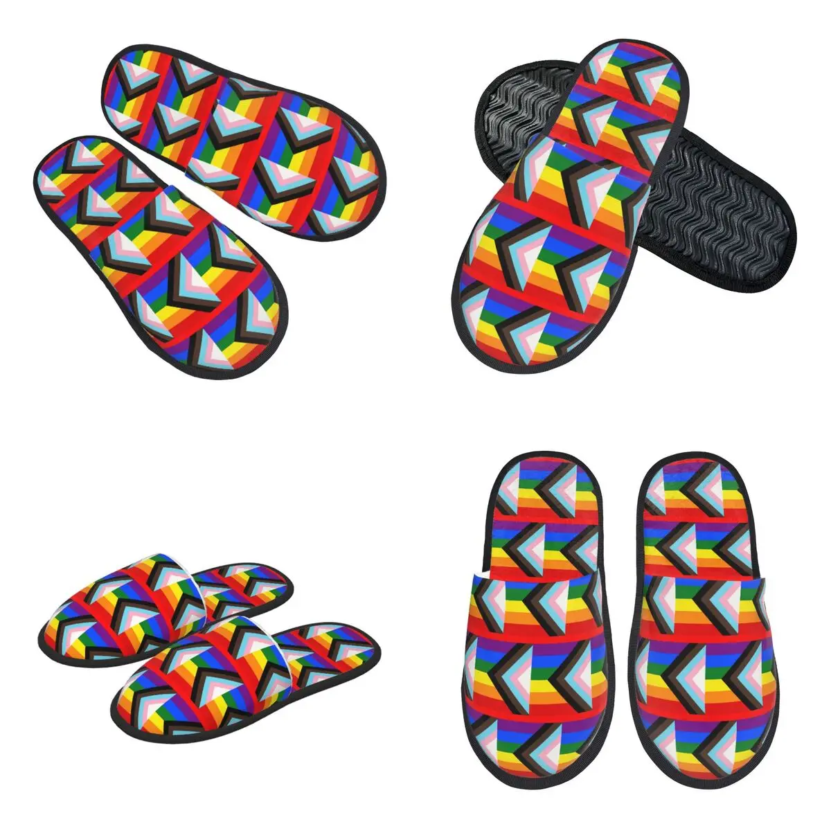 Custom Progress Pride Flag Slippers Memory Foam Warm Soft Women House Slipper Indoor Cozy Shoes
