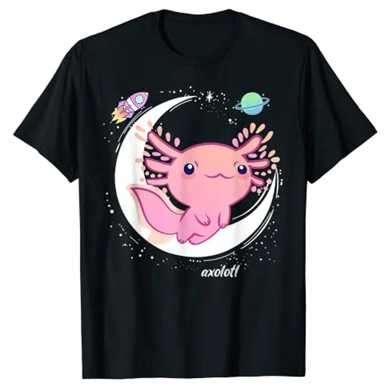 Space Axolotl Kawaii Shirt Pastel Goth | Japan Anime Comics T-Shirt Harajuku Women Clothing Graphic Tee Cute Cartoon Saying Tee