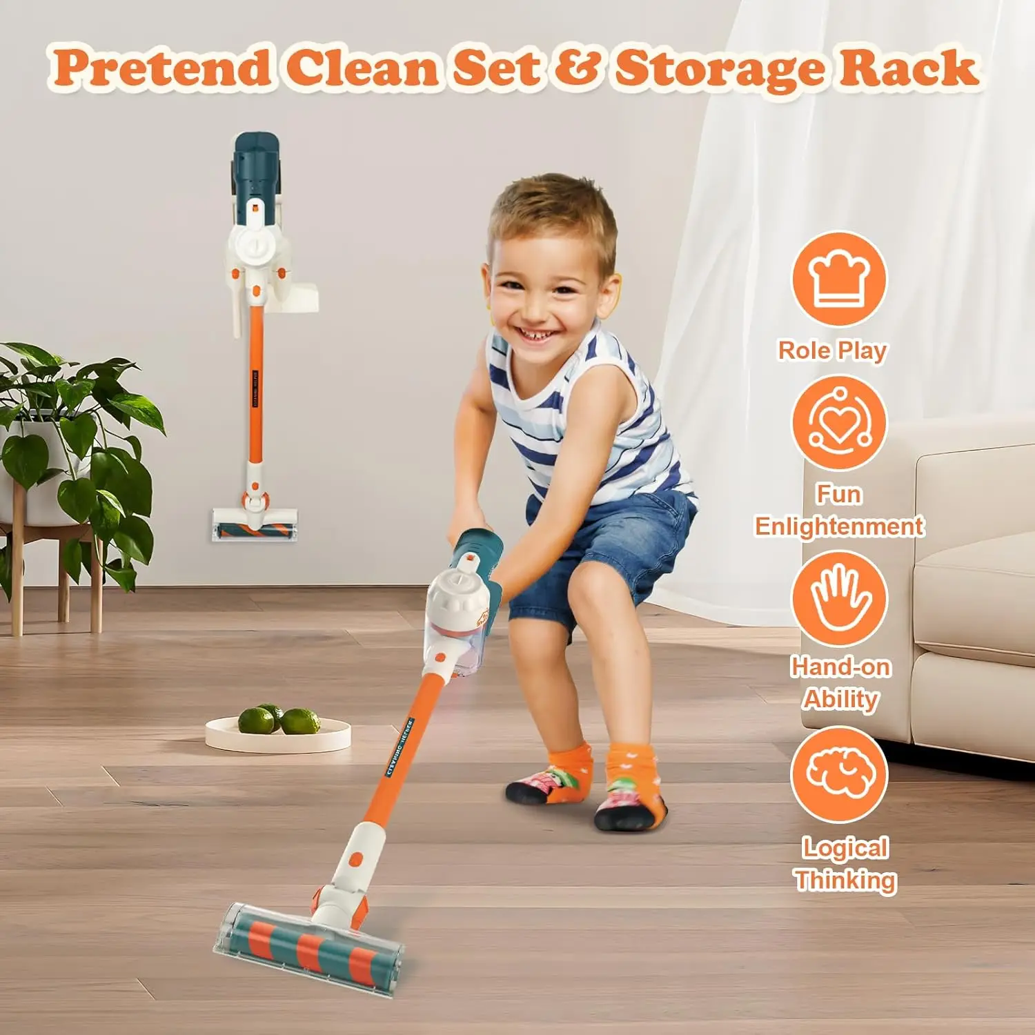 Set di giocattoli per aspirapolvere per bambini 3 in 1 Set di giocattoli per aspirapolvere senza fili con suoni leggeri Fai finta di giocare a casa che mantiene il giocattolo per i più piccoli