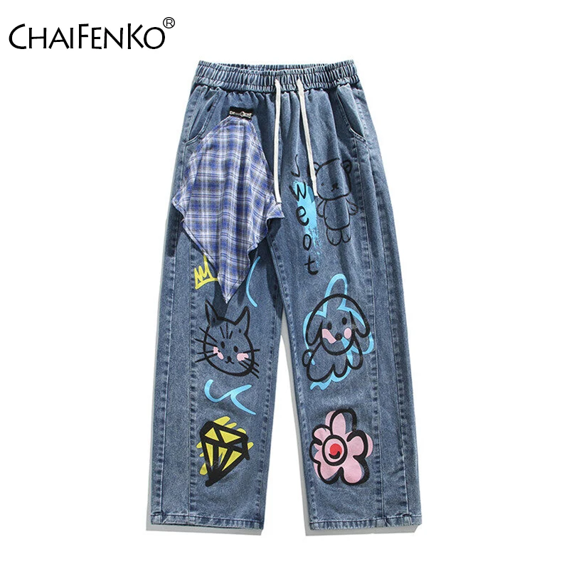

Outdoor Fashion Men Printing Casual Shorts New Fashion Versatile Straight Sweat Pants Spring Autumn Comfort Breathable Jeans Men