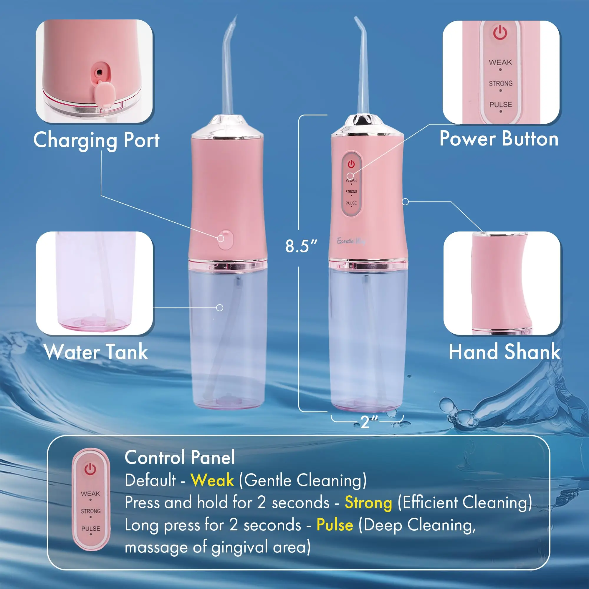 Oral Irrigator Portable Dental Water Flosser USB Rechargeable Water Jet Floss Tooth Pick 4 Jet Tip 220ml 3 Modes Teeth Cleaner ﻿