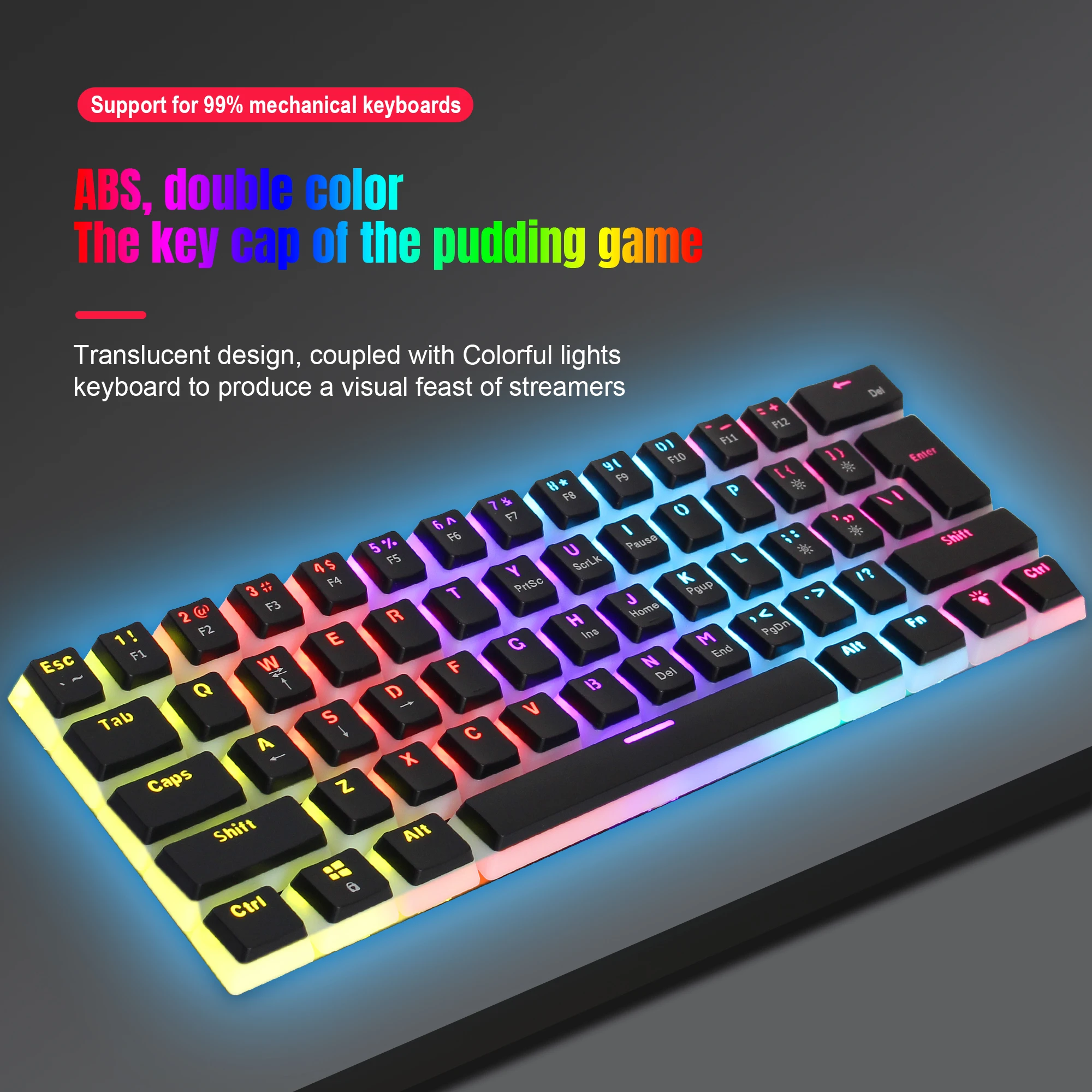 61 Keys Pudding Gaming Wired Mechanical Keyboard 12 Kinds RGB Backlight Ergonomics Keyboard for Home Office Game
