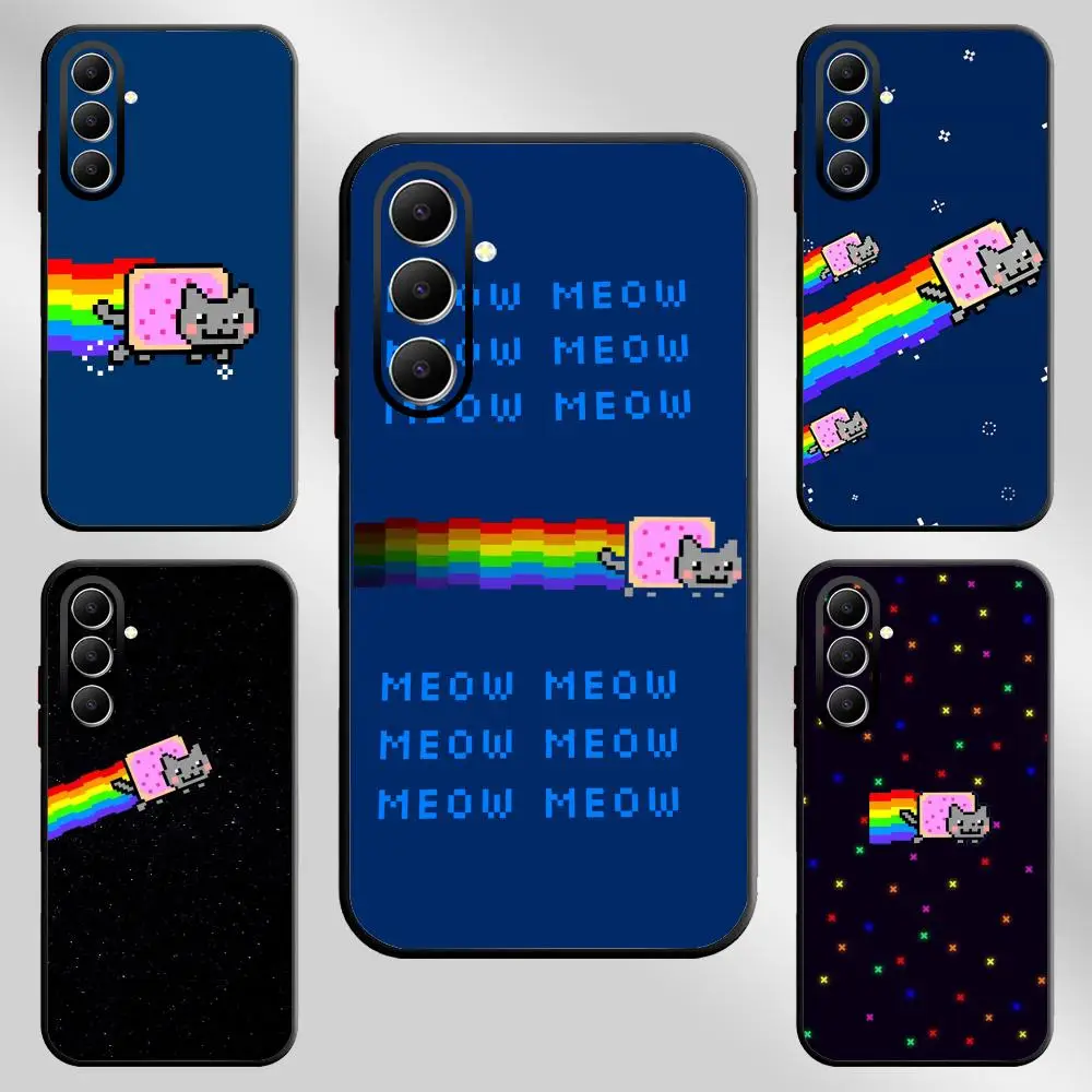Hot fashion Nyan Cat Phone Case For Samsung Galaxy A16 A56 A36 A26 A06 A55 A54 A15 A35 A25 Soft Black