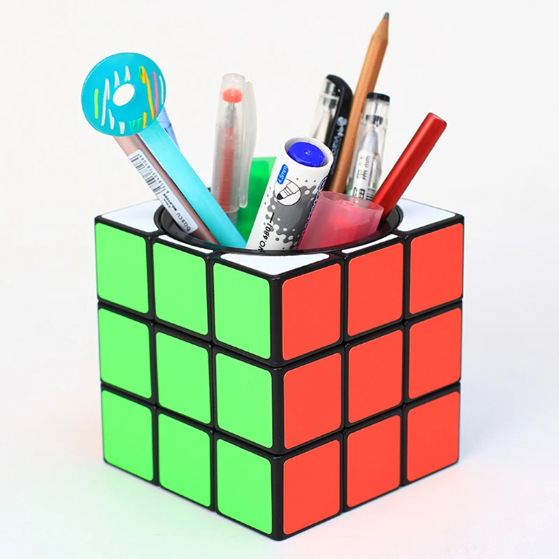 3x3 Pen Holder Magic Cube Case Piggy Bank 3x3x3 Speed Cubo Twist Puzzle Office Decoration Gifts Toys For Kids Adults