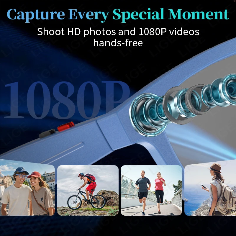 LIGE 1080P Smart Glasses 500W HD Camera AI Recognition WiFi Bluetooth Dual Mic Noise Cancel for Cycling Sports Outdoor Men Women - view 6