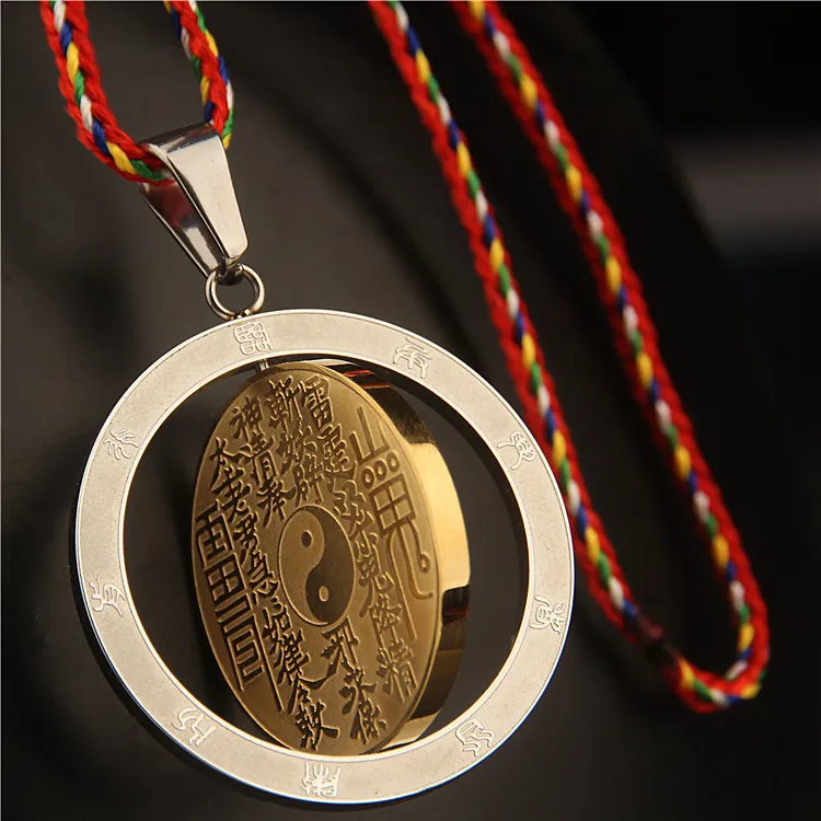 Rotatable Stainless Steel Pendant with Bagua Taiji Pattern Shan Gui Coin Design