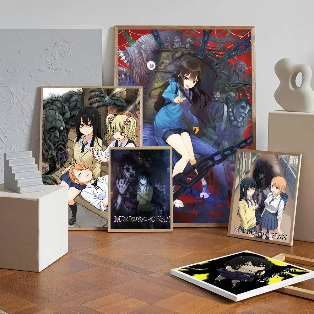 Affiche de dessin animé Mieruko-chan, autocollant en papier imperméable, décoration murale pour café, Bar, salle