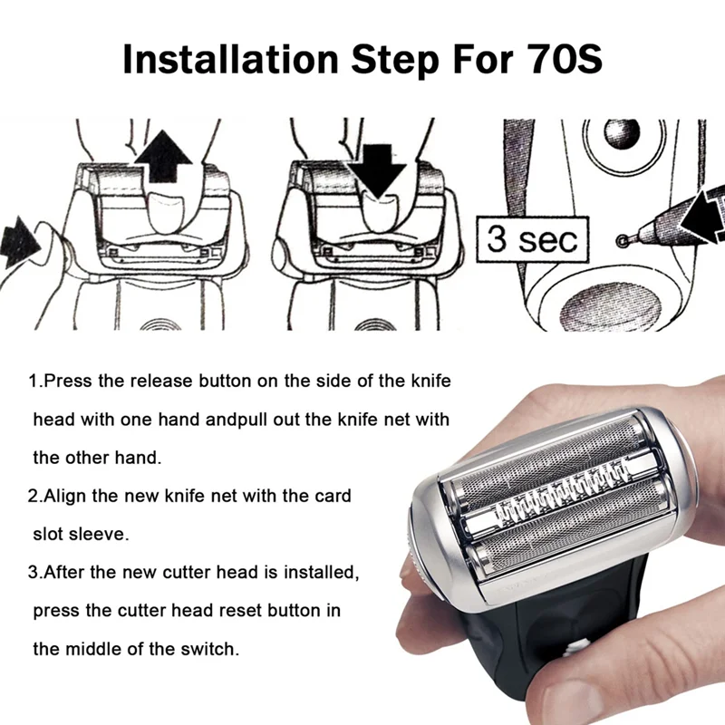 Cabeça de substituição para Braun, série 70S, compatível com modelos 7 Series, 720,750CC,760CC, Etc